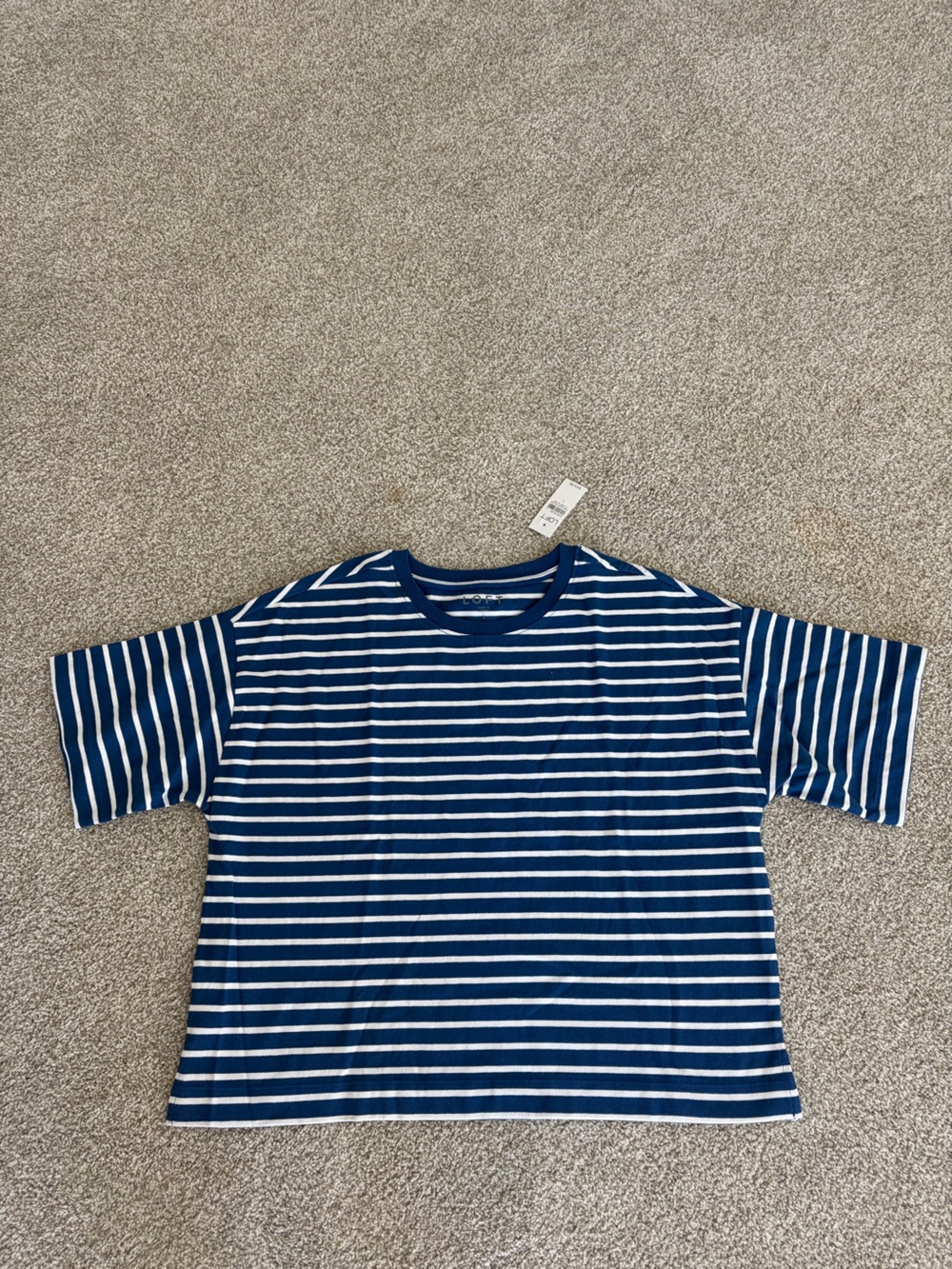 LOFT Navy and White Striped Short Sleeve Tee